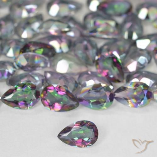 Натуральный многоцветный мистик-кварц 0,34 карата форма груши, чистота VS