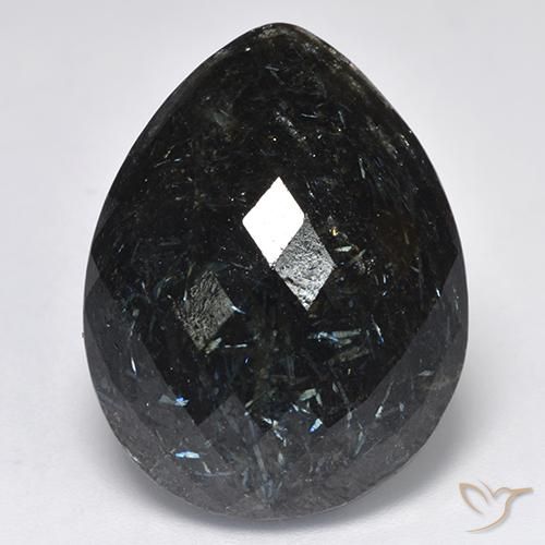 28.73ct Натуральный Черный с голубым блеском Нуумит, Форма груши, Непрозрачный