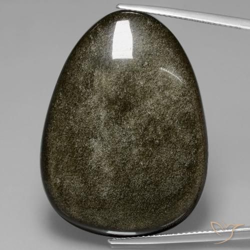 45.21ct Натуральный Черный с золотым блеском Обсидиан, Форма груши, Непрозрачный