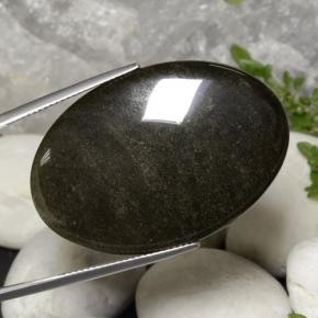 31.63 карата, натуральный Золотой блеск черный Обсидиан, Огранка Овал, Непрозрачный