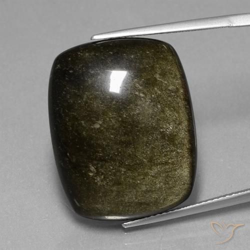 30.38ct Натуральный Черный с бронзой Обсидиан, Подушка, Непрозрачный