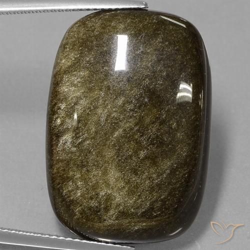 25.46ct Натуральный Черный с золотым блеском Обсидиан, Подушка, Непрозрачный