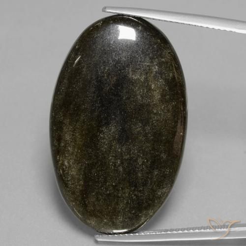 28.75ct Натуральный Черный с золотым блеском Обсидиан, Овал, Непрозрачный