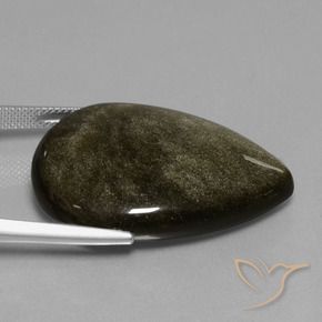37.83 карата, натуральный Черный с золотым блеском Обсидиан, Форма груши, Непрозрачный