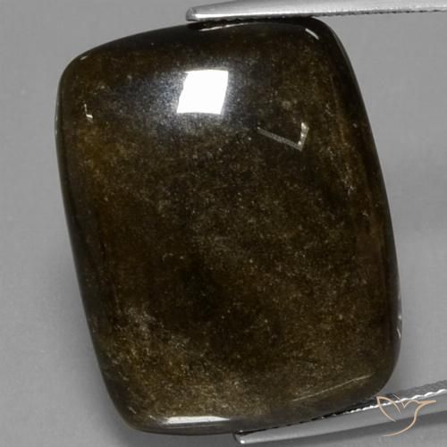 34.12ct Натуральный Черный с бронзой Обсидиан, Подушка, Непрозрачный
