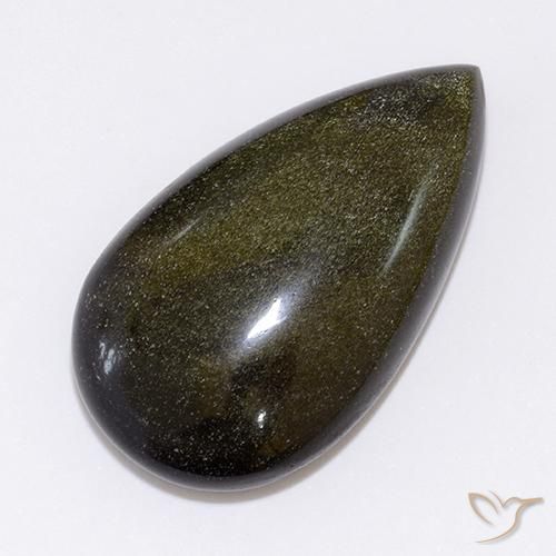 26.64ct Натуральный Черный с бронзой Обсидиан, Форма груши, Непрозрачный