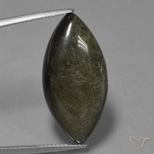 17.08ct Натуральный Черный с золотым блеском Обсидиан, Маркиза, Непрозрачный