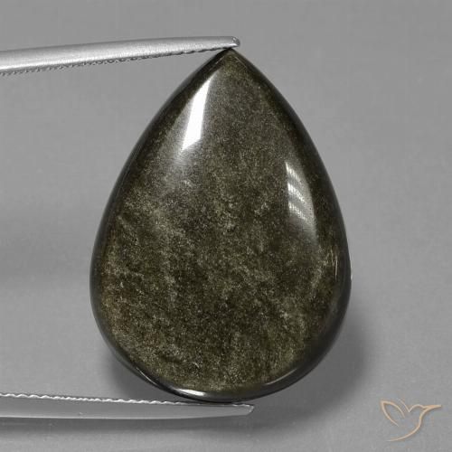 25.69ct Натуральный Черный с золотым блеском Обсидиан, Форма груши, Непрозрачный