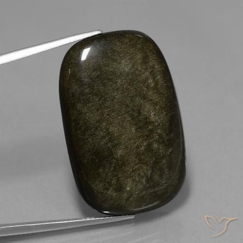 38.49ct Натуральный Черный с золотым блеском Обсидиан, Подушка, Непрозрачный