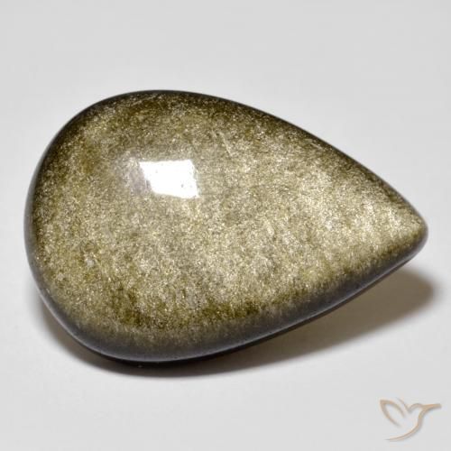 16.02 карата, натуральный Черный с золотым блеском Обсидиан, Форма груши, Непрозрачный
