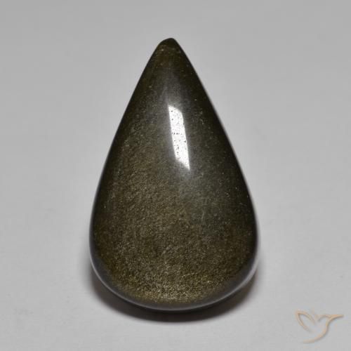 17.42ct Натуральный Черный с бронзой Обсидиан, Форма груши, Непрозрачный