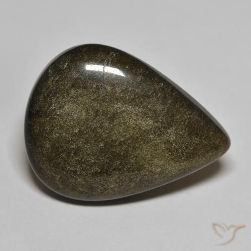 21.20ct Натуральный Черный с золотым блеском Обсидиан, Форма груши, Непрозрачный