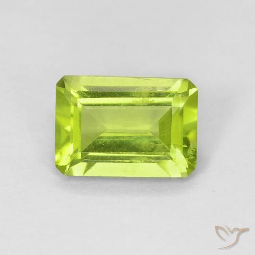 0.89ct Натуральный Ярко-зеленый Перидот, Изумрудная огранка, Чистота VS