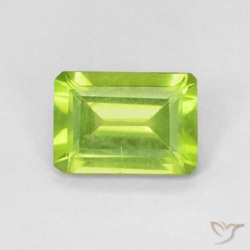 1.03ct Натуральный Ярко-зеленый Перидот, Изумрудная огранка, VS-SI