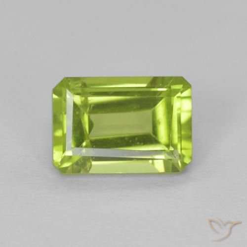 1.09ct Натуральный Живой желтовато-зеленый Перидот, Изумрудная огранка, Чистота VS