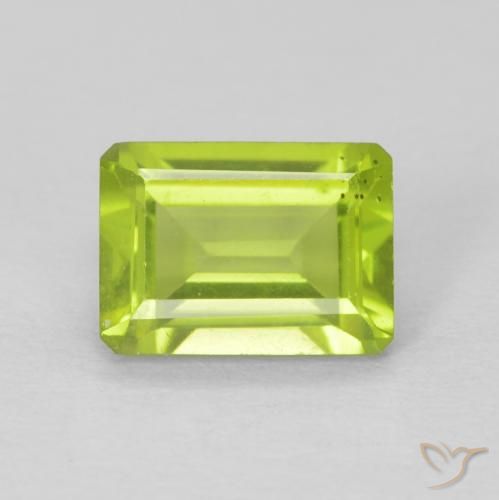 1.12ct Натуральный Ярко-зеленый Перидот, Изумрудная огранка, Чистота VS