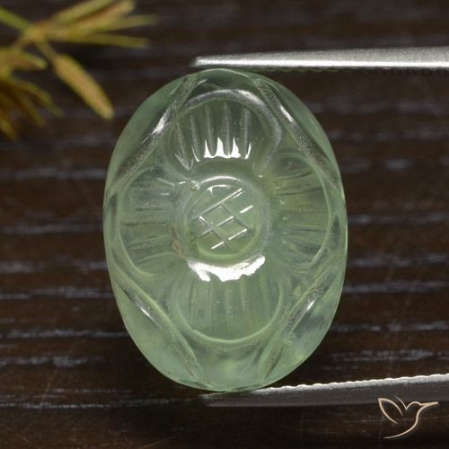 15.27ct Натуральный Теплый зеленый пренит, Овал, Полупрозрачный