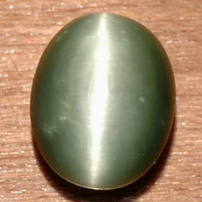 Натуральный зелёный quartz cat's eye 8,58 карата огранка овал, непрозрачный