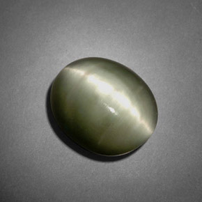 Натуральный зелёный quartz cat's eye 7,45 карата огранка овал, непрозрачный
