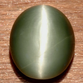 Натуральный зелёный quartz cat's eye 7,32 карата огранка овал, непрозрачный