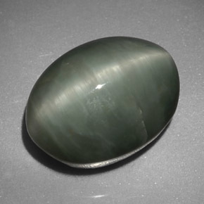 Натуральный зелёный quartz cat's eye 8,45 карата огранка овал, непрозрачный