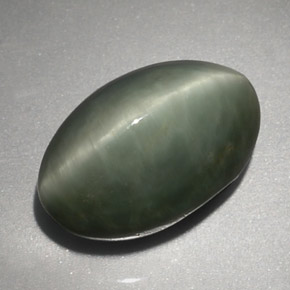 Натуральный зелёный quartz cat's eye 6,45 карата огранка овал, непрозрачный