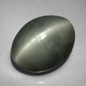 Натуральный зелёный quartz cat's eye 7,74 карата огранка овал, непрозрачный