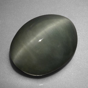 Натуральный зелёный quartz cat's eye 6,16 карата огранка овал, непрозрачный