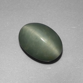 Натуральный зелёный quartz cat's eye 4,48 карата огранка овал, непрозрачный