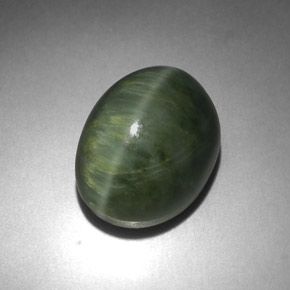 Натуральный зелёный quartz cat's eye 7,21 карата огранка овал, непрозрачный