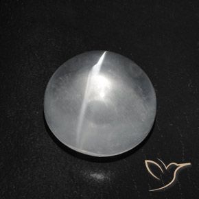 7.56ct Натуральный Ясно Белый Кварц Кошачий Глаз, Круглый, Прозрачный