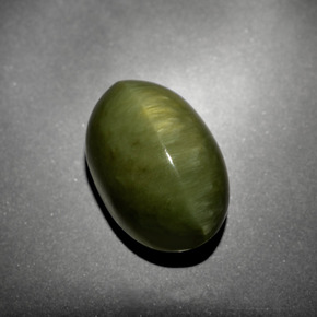 Натуральный зелёный quartz cat's eye 10,21 карата огранка овал, непрозрачный