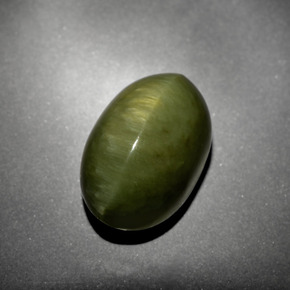 Натуральный зелёный quartz cat's eye 10,21 карата огранка овал, непрозрачный