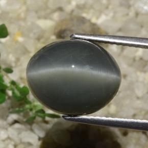 7.89 карата, натуральный Темно-серый Кварц Кошачий глаз, Огранка Овал, Непрозрачный