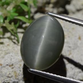 6.12 карата, натуральный Бледно-зеленовато-серый Кварц Кошачий глаз, Огранка Овал, Непрозрачный