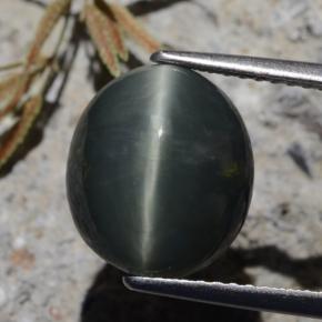 6.15 карата, натуральный Темно-зеленый Кварц Кошачий глаз, Огранка Овал, Непрозрачный