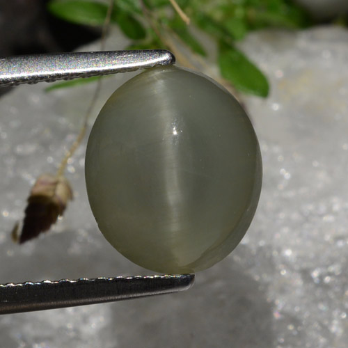 Натуральный серый quartz cat's eye 2,99 карата огранка овал, полупрозрачный