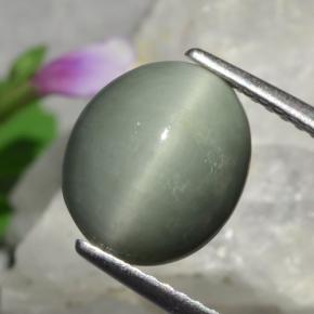 Натуральный зелёный quartz cat's eye 3,01 карата огранка овал, непрозрачный