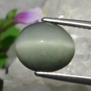 Натуральный зелёный quartz cat's eye 3,01 карата огранка овал, непрозрачный