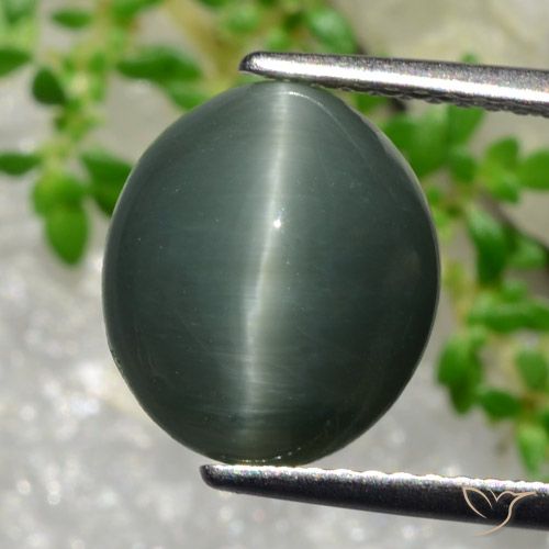 5.66 карата, натуральный Зеленовато-серый Кварц Кошачий глаз, Огранка Овал, Непрозрачный