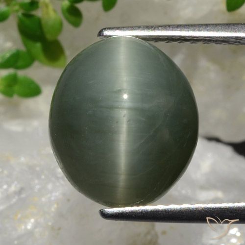 6.98ct Натуральный Средний серый Кварц Кошачий Глаз, Овал, Непрозрачный