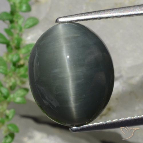 8.57 карата, натуральный Темно-серый Кварц Кошачий глаз, Огранка Овал, Непрозрачный