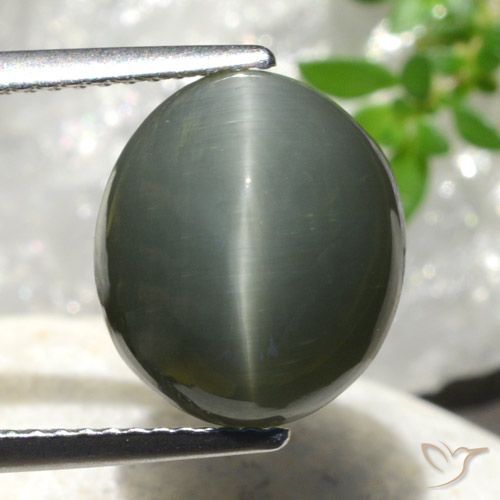7.44ct Натуральный Средний серый Кварц Кошачий Глаз, Овал, Непрозрачный