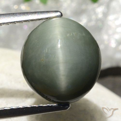 4.86ct Натуральный Зеленовато-серый Кварц Кошачий Глаз, Овал, Непрозрачный