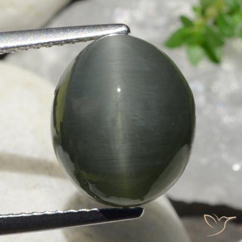 7.47ct Натуральный Темно-серый Кварц Кошачий глаз, Овал, Непрозрачный