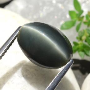 Натуральный зелёный quartz cat's eye 5,06 карата огранка овал, непрозрачный
