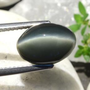 Натуральный зелёный quartz cat's eye 5,06 карата огранка овал, непрозрачный