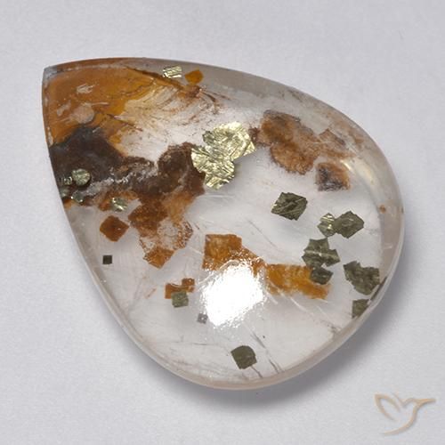 25.26ct Натуральный Многоцветный Кварц с марказитом, Форма груши, Прозрачный