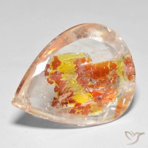 37.46ct Натуральный Многоцветный Кварц с марказитом, Форма груши, Прозрачный