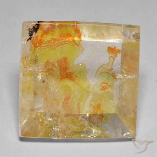 21.57ct Натуральный Золотисто-желтый Кварц с марказитом, Квадрат, Прозрачный